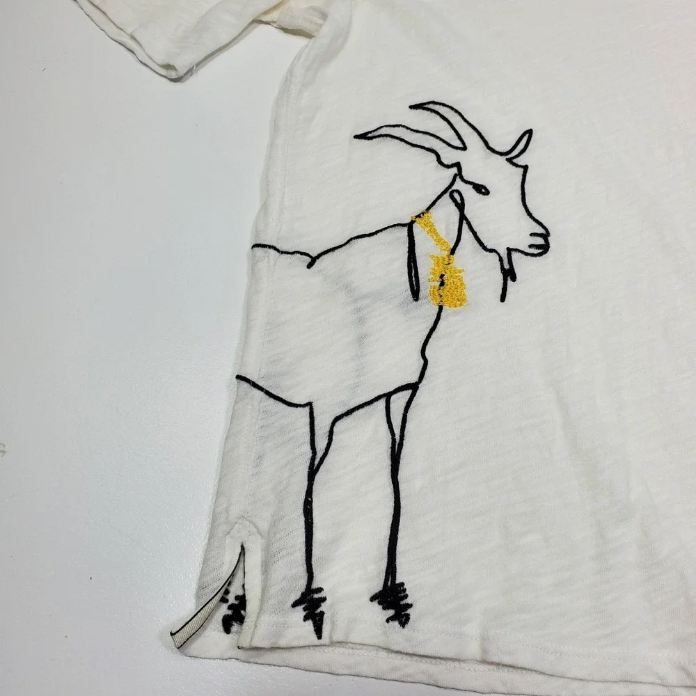 ED Women T Shirt Small Short Sleeve Embroidered Goat Lightweight Semi Sheer